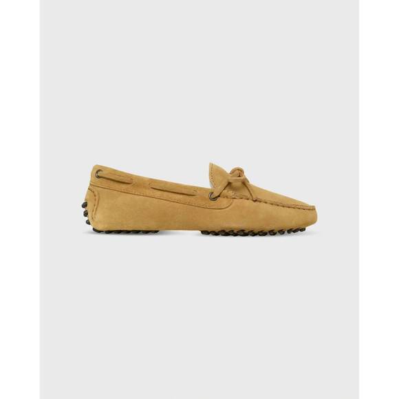 NEW ANN MASHBURN women's shearling driving moccasins in camel suede